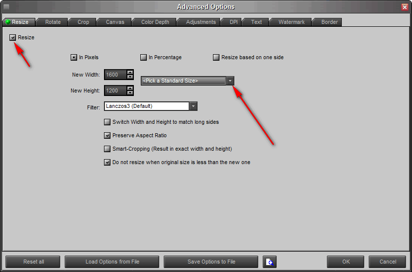 faststone image resizer how to select a size