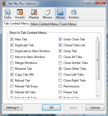 Tab Mix Plus Options